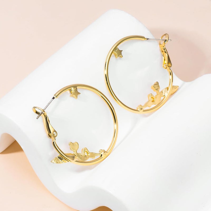 Medsor Fairy Angel Hoop Earrings Hypoallergenic 14K Gold Plated Plated Wing Earring - Image 4